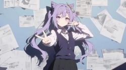 二次元游戏 原神 刻晴 可爱剪刀手势 报纸墙 超高清电脑桌面壁纸