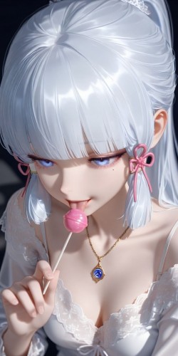 提瓦特女团吃棒棒糖 原神 神里绫华 凝光 游戏壁纸 ai绘画