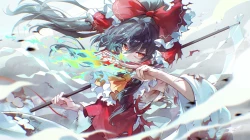 黑发血蝴蝶火先雷灵梦九十九长发灵能巫女御札红眼假面破烂衣服东方地下