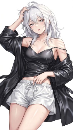 二次元游戏绝区零美女人物角色，睡衣皮衣睡眼朦胧