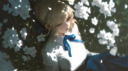 saber蓝蝴蝶结白衬衫 花间意 唯美Fate花海 高清壁纸