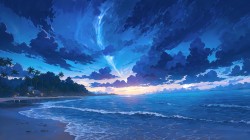 余霞成绮海边风景电脑壁纸