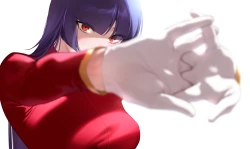 手套 长发 紫发 红眼 酷帅二次元