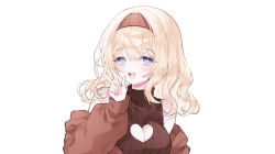 金发 蓝眼 脸红 猫咪般的微笑 发带 短发 白底