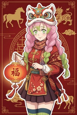 鬼灭女孩给大家拜年。鬼灭之刃 新年主题 新年快乐