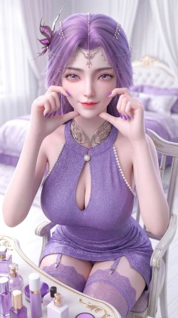 紫色韵味穿搭 完美世界云曦手机壁纸 动漫国漫女神美女 吊带丝袜福利性感