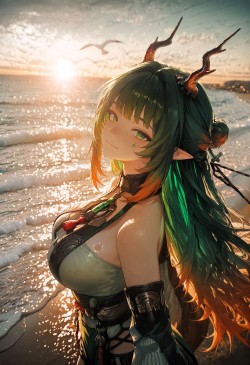 明日方舟终末地 庄方宜 海边地平线 日落唯美 氛围感