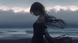 暗色系女孩长发黑色裙子桌面壁纸