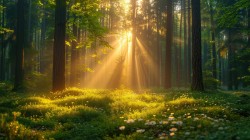 森林里的早晨 太阳 春天风景壁纸