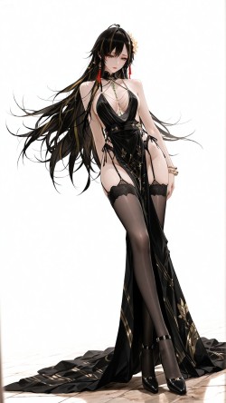 二次元游戏壁纸 吊带黑丝暗黑系御姐 大长腿