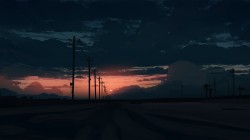黑暗的天空 乌云 电线杆日落 暗色系 绘画 风景桌面壁纸