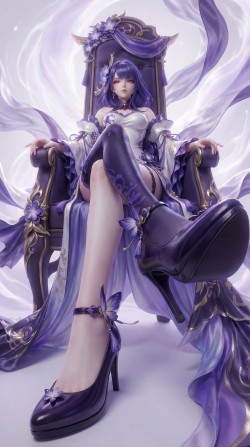 3DCG的方式打开原神 雷电将军 二次元游戏角色AIGC壁纸图片