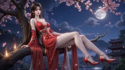 红装火灵儿月下独美。国漫女神 壁纸 完美世界