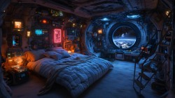 太空 地球 宇宙 科幻卧室 个性房间 电脑桌面壁纸