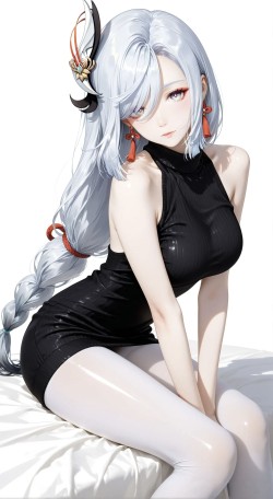 手游原神申鹤壁纸 二次元黑丝吊带白丝