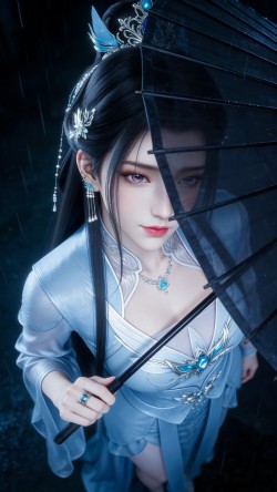 动画诛仙陆雪琪雨天打伞优美版，国漫女神美女壁纸，古风唯美
