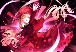 金发 蓝眼 蝴蝶结连衣裙 头饰 长发 魔法花瓣 红色 玫瑰少女 双马尾