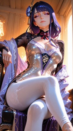 原神壁纸ai绘画 甘雨 雷电将军游戏人物美图 皮裤CG二创版