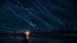 星空 城市 女孩 唯美风景壁纸