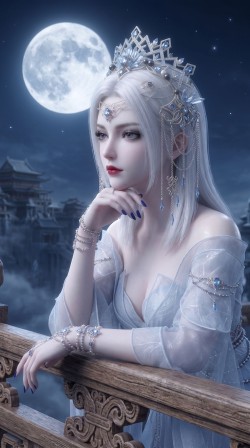 梦幻场景 动漫美图 仙气飘飘 月光 银发如霜 精灵 沐冰凝