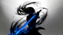 水墨剑客 蓝色剑 武侠风 桌面壁纸
