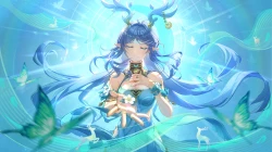 蓝蓝头发蝴蝶裙角羊 原神 长发魔法尖耳朵腕带