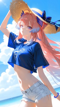 海边游玩 原神 申鹤 心海 刻晴 荧