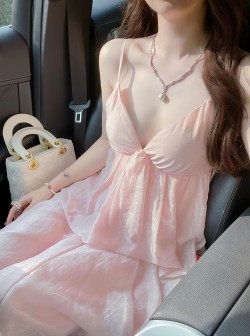 dy@小仙女安然 超仙连衣裙 今日穿搭look 粉色系 我的白月光裙子