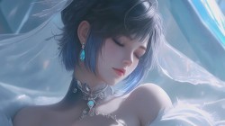 新娘，戴着琳琅项链，耳坠饰品，头纱的新娘装AI美女高清桌面壁纸图片