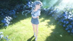 可爱女孩 森林 花海 绿草地 阳光 动漫风景人物 高清2K壁纸