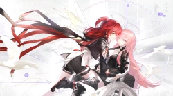 女孩 吊袜 手套 粉色眼睛头发 马尾辫 短裤