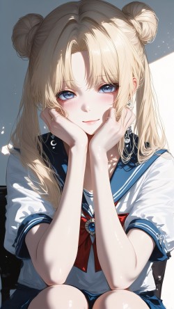 壁纸手机超清全面屏 插画 双丸子黄色头发