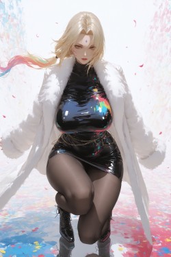 第二弹-二次元火影忍者动漫人物女王范纲手，皮衣黑丝裤袜