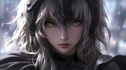 黄色眼瞳，看着你的头盔AI女生动漫桌面壁纸图片