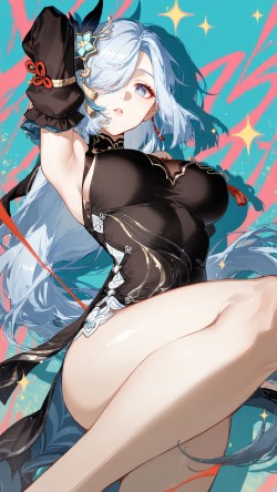 原神申鹤和胡桃，二次元游戏高清壁纸图片美图 肉肉腿大长腿