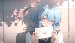 鸣潮千咲守岸人害羞脸红的情书，ai绘画电脑壁纸桌面壁纸，舒适美感高清