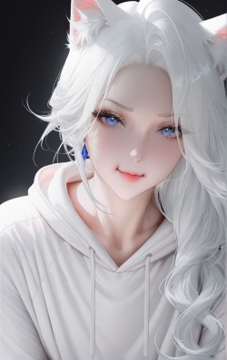 可爱活泼 猫娘：喵~。二次元 洁白