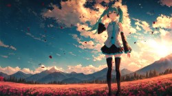 初音未来 二次元 黄昏的天空 桌面壁纸