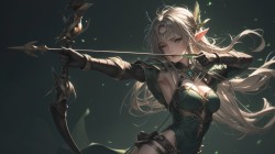 弯弓射箭的绿衣精灵动漫美少女高清壁纸图片