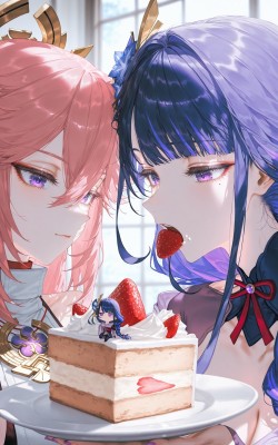 原神 #二次元 #手机墙纸  #雷电将军 #八重神子 让我看看雷电将军都请谁吃蛋糕了.