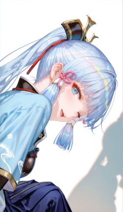 神里绫华可爱俏皮 原神二次元游戏壁纸 白底图片 测光阴影