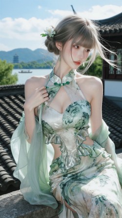 杭州西泠印社新中式旗袍裙拍照  拍照姿势大全