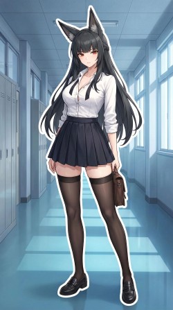 绝区零二次元游戏校园、职场漫画人物立绘风，星见雅过膝袜黑丝，裙子百褶裙