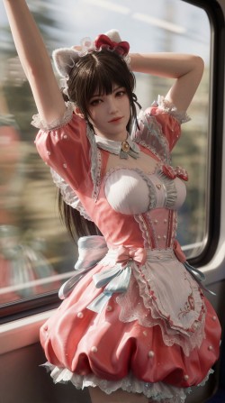 御宅罗梦 永劫无间胡桃皮肤 游戏美女萌妹 场景动车