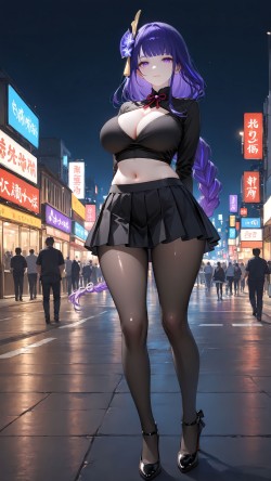 原神 雷电将军 丝袜 黑丝 百褶裙 穿搭