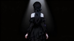 蒙眼美女背影 光影 暗色系 黑色背景电脑壁纸素材、原创素材、素材模板