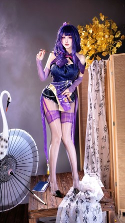 dy@月喑yīn 雷电将军 cos 御姐 黑丝搭配 原神cos