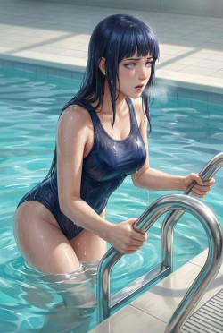 火影忍者动漫日漫美女人物角色，日向雏田泳装比基尼死库水图片