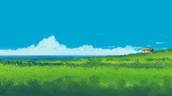 插图 风景 自然 云彩 大海 田野 房子 清新 壁纸