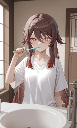 原神胡桃，早上好，又偷偷熬夜了。这下起不来了吧。